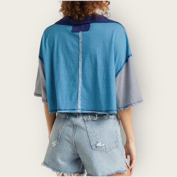 EUC | We the Free | Striped Oversized Crop Top | Blue | Small - Picture 3 of 16